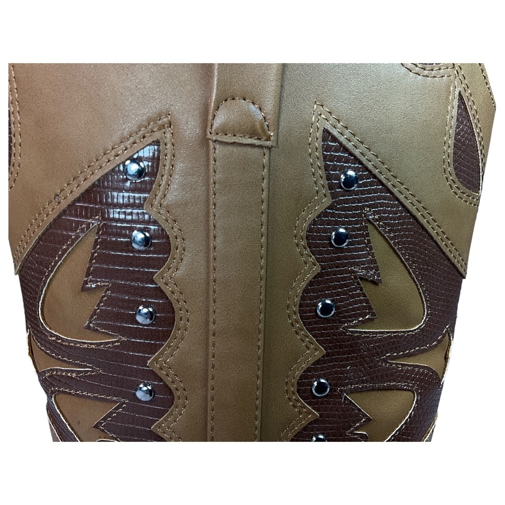 Western Studded Cowboy Boots Women Size 7.5 Tan Brown Faux Leather Madden Girl - Picture 3 of 11